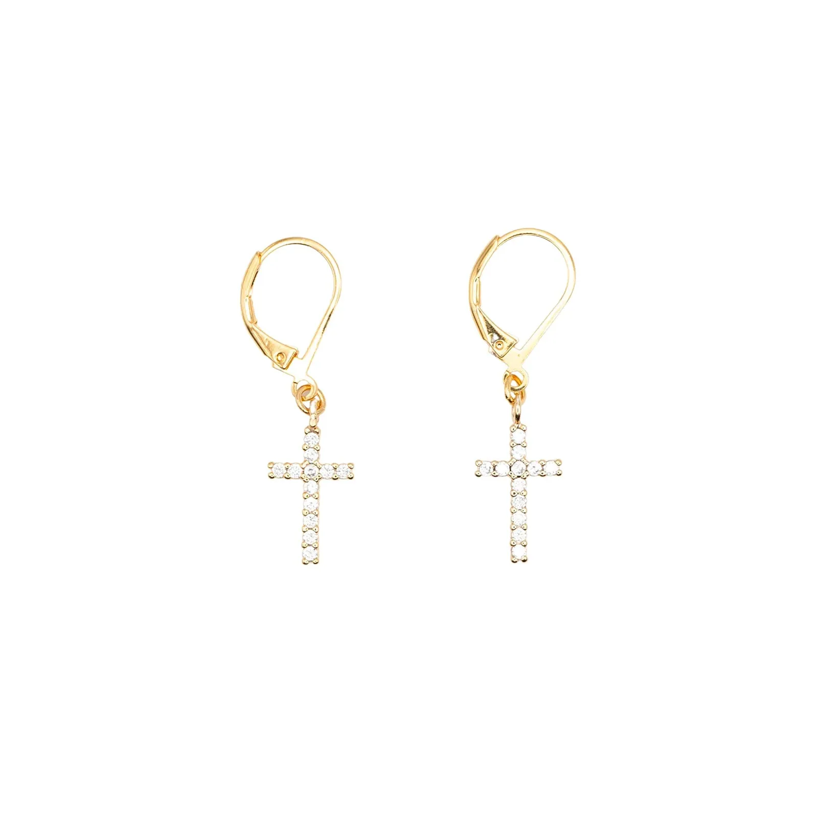 Cross Cubic Zirconia Leverback Earring Dangle Religion