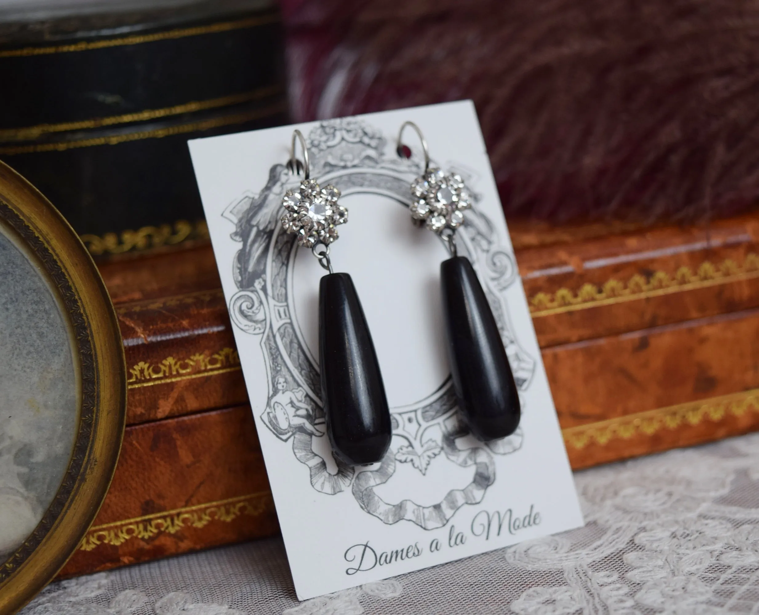 Crystal Cluster and Onyx Earrings