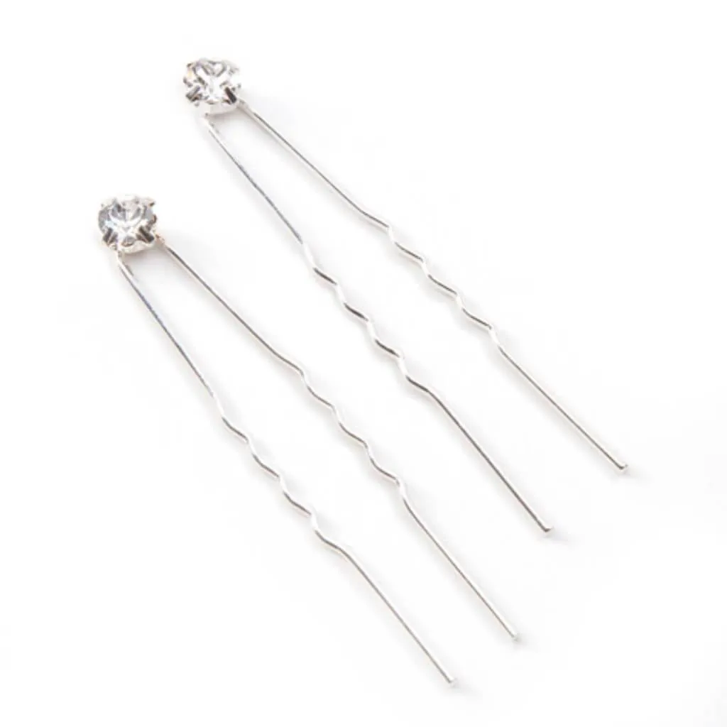 Crystal Rhinestone Hair Pins 6mm x 2.5 inches 2 pieces