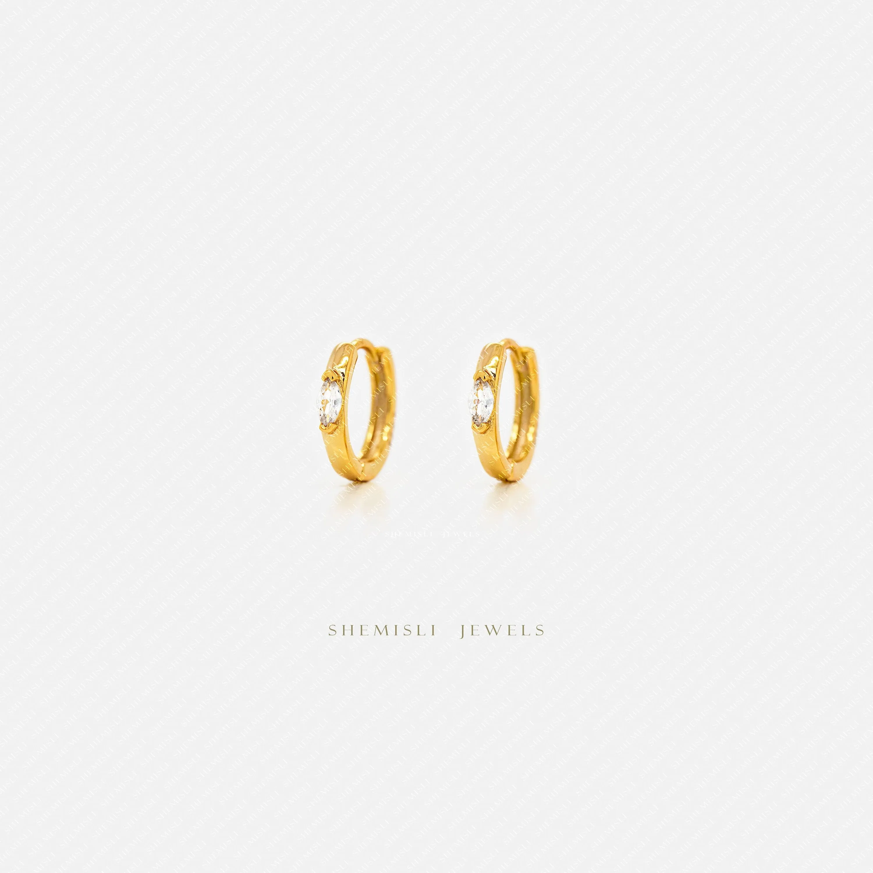 Dainty Marquise CZ Hoop Earrings, Huggies, Unisex, Gold, Silver SHEMISLI SH591