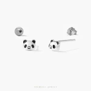 Dainty Panda Stud Earrings, Unisex, Sterling Silver SHEMISLI - SS958 Butterfly End, SS959 Screw Ball End (Type A)