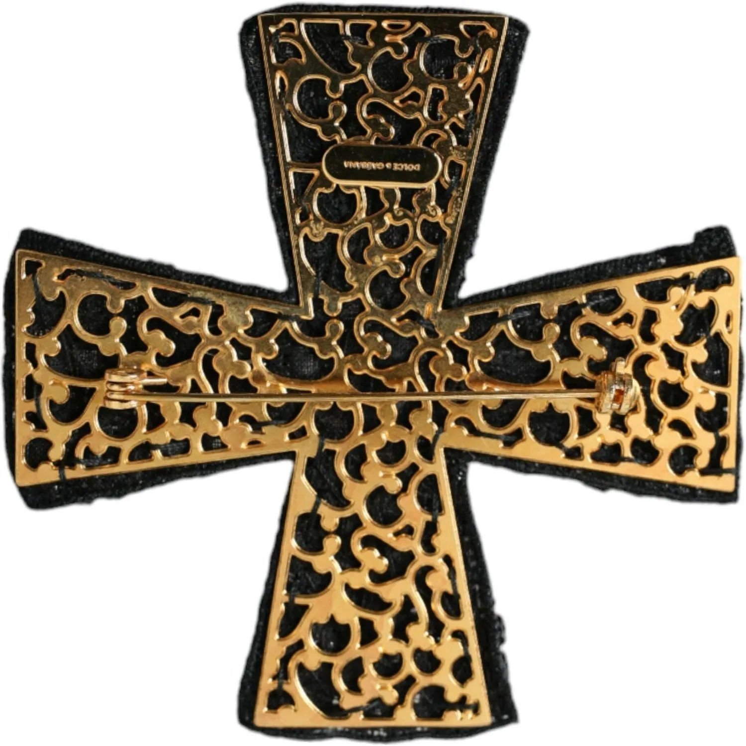 Dolce & Gabbana Black Crystals Embellished Cross Pin Brooch