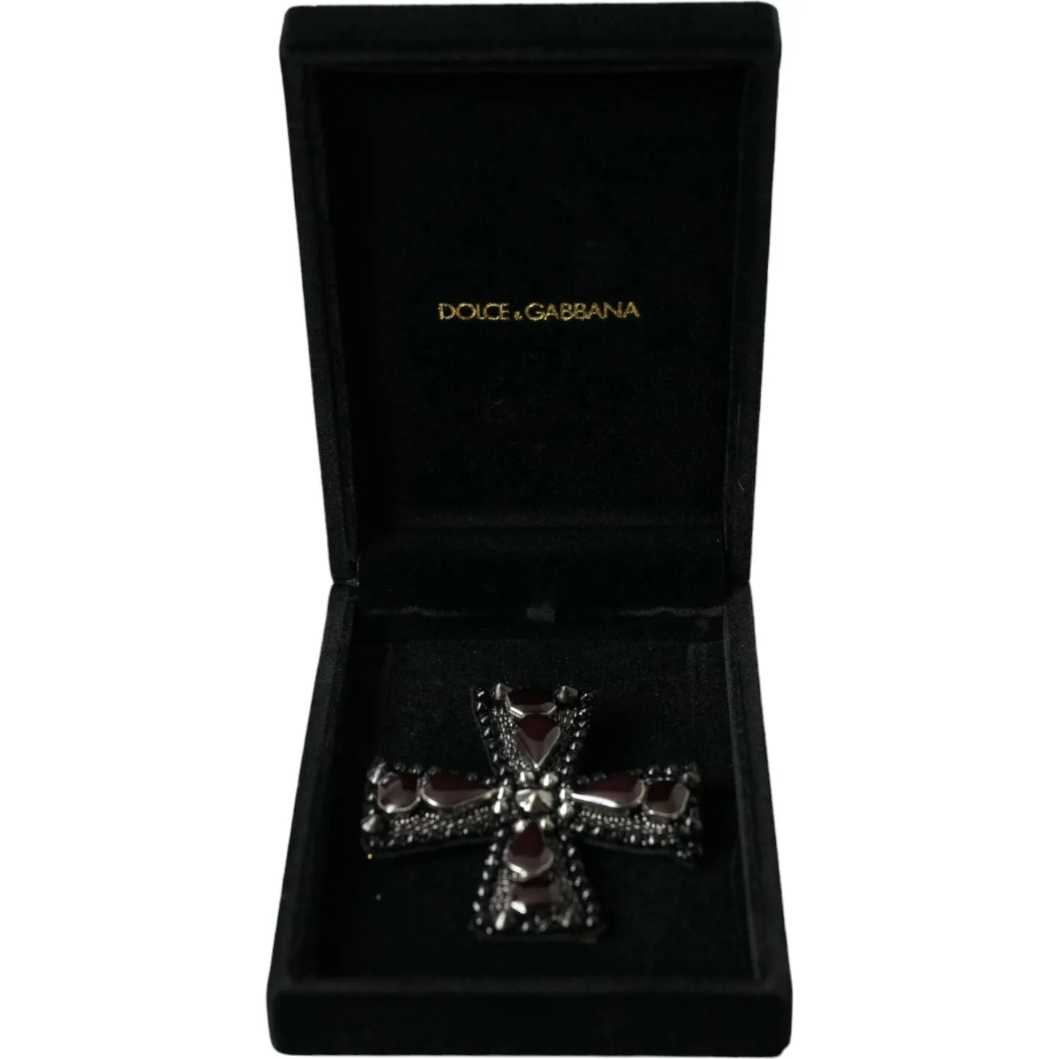 Dolce & Gabbana Black Crystals Embellished Cross Pin Brooch