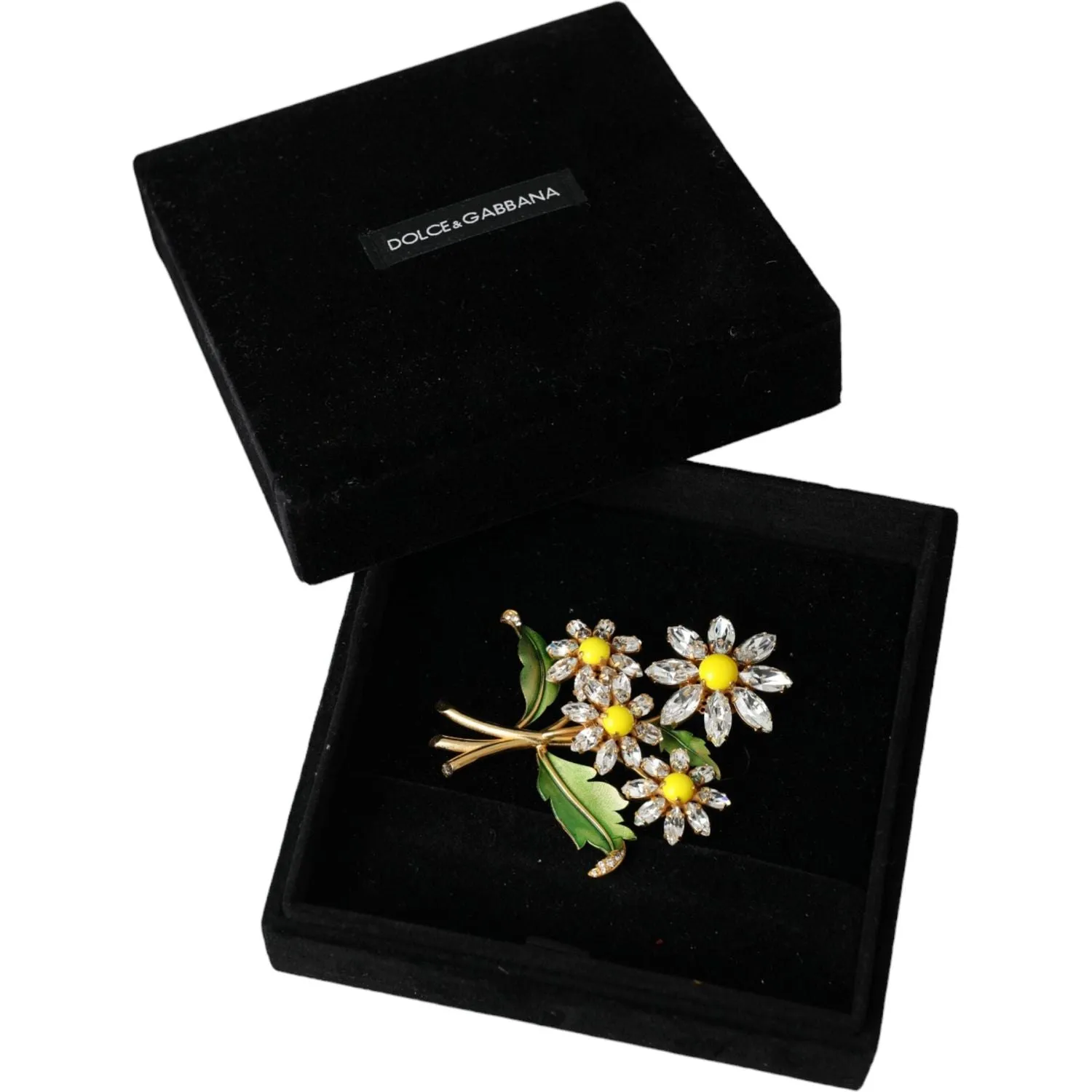 Dolce & Gabbana Gold Yellow Green Filigree Flower Crystals Brooch Pin