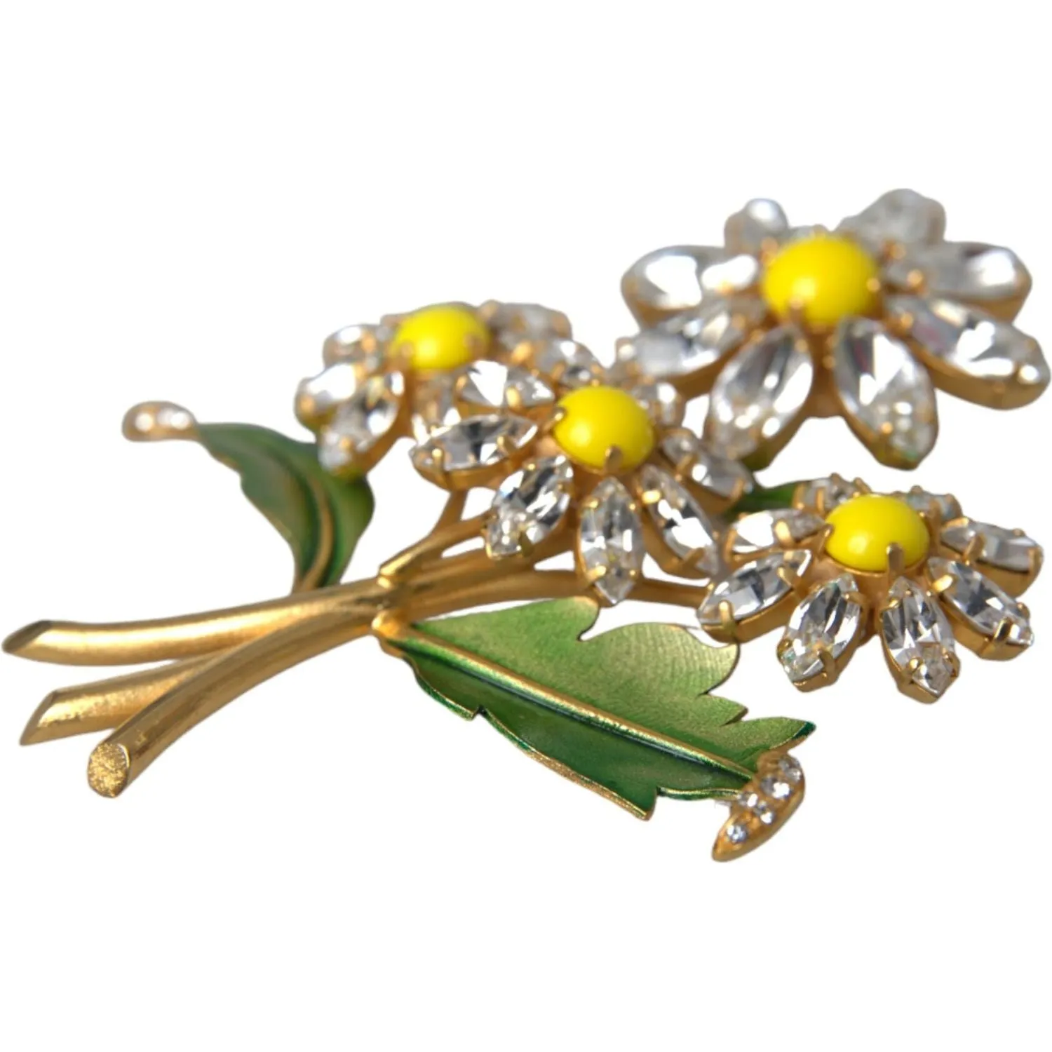 Dolce & Gabbana Gold Yellow Green Filigree Flower Crystals Brooch Pin