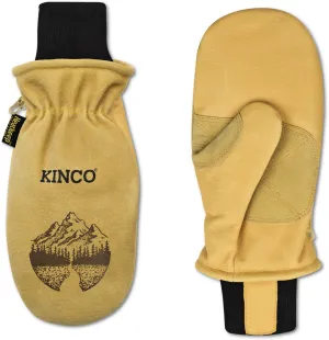 Durable premium grain and suede pigskin lined mittens with Kinco knitted wrists , khaki