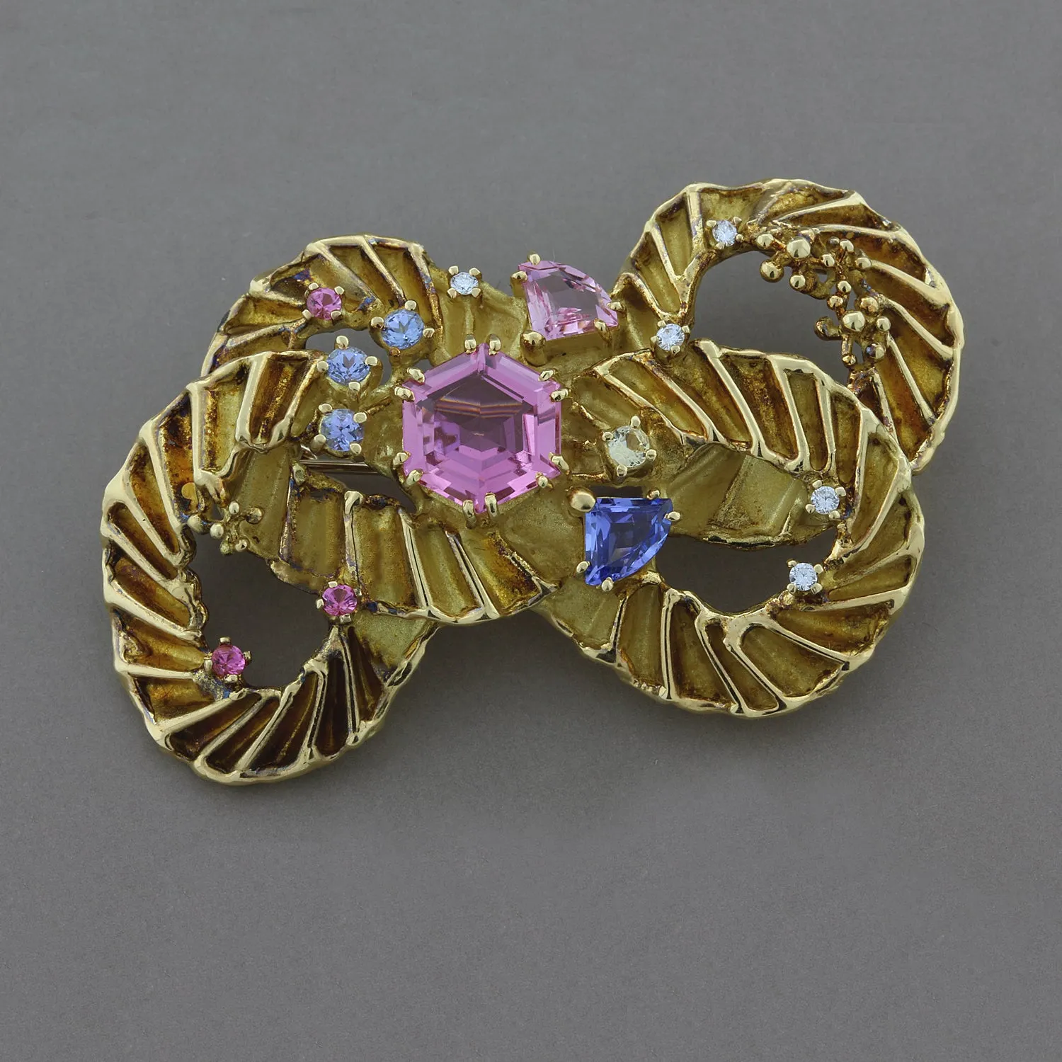 Estate Tourmaline Diamond Gold Brooch