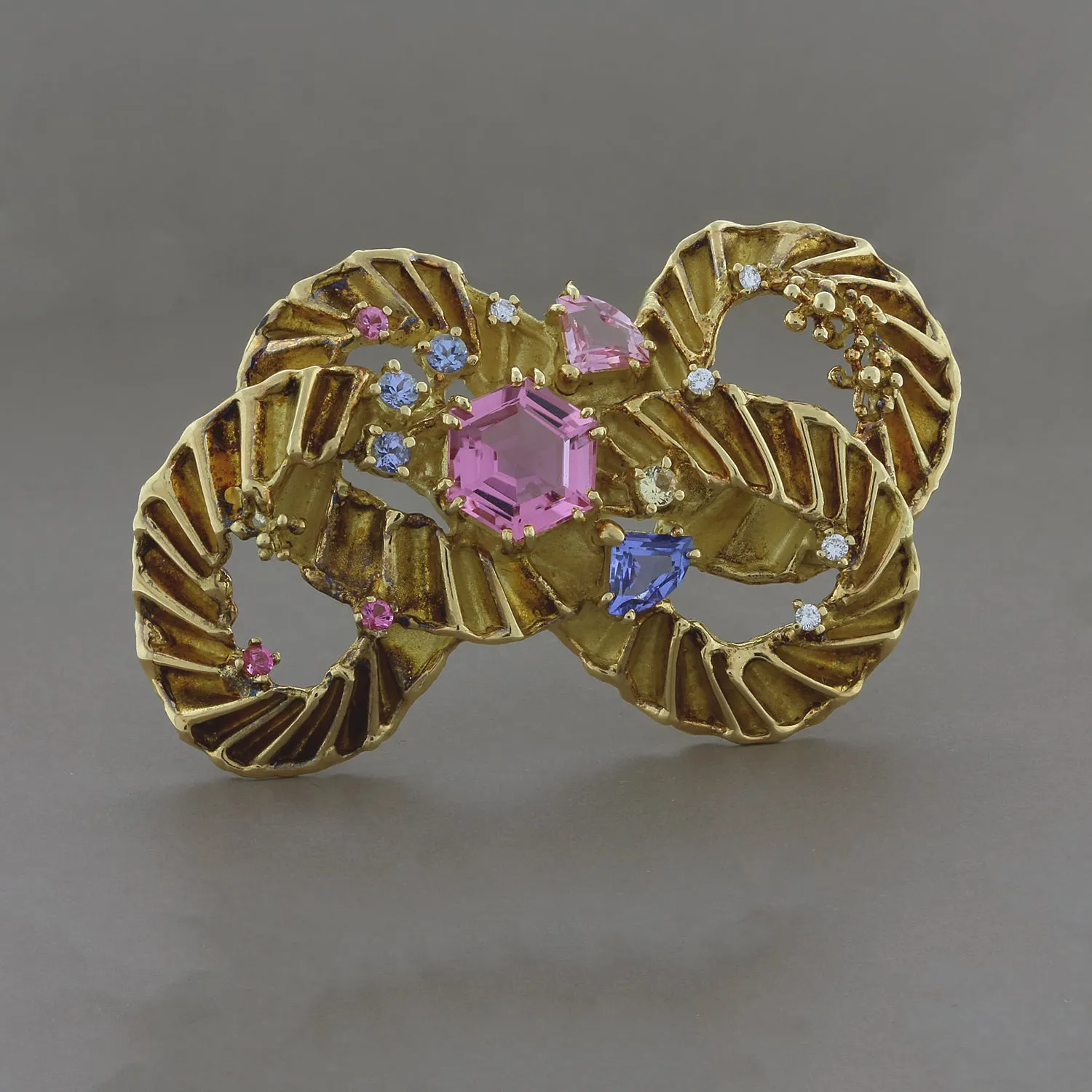 Estate Tourmaline Diamond Gold Brooch