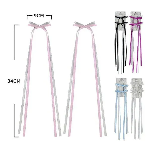 Fashion 2PC Hair Bow Pin With Tail 10635M (12 units)