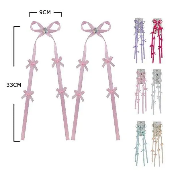 Fashion 2PC Hair Bow Pin With Tail 629M (12 units)