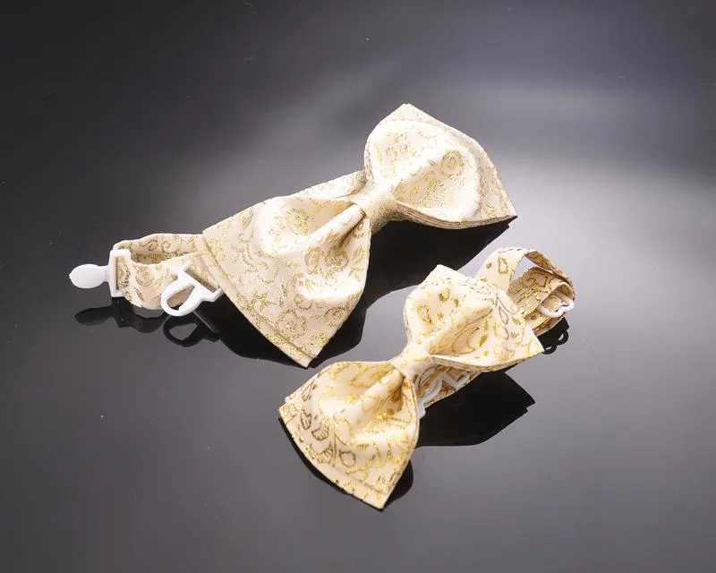 Father and Son Wedding Paisley Pattern Bow Tie Set - Gold