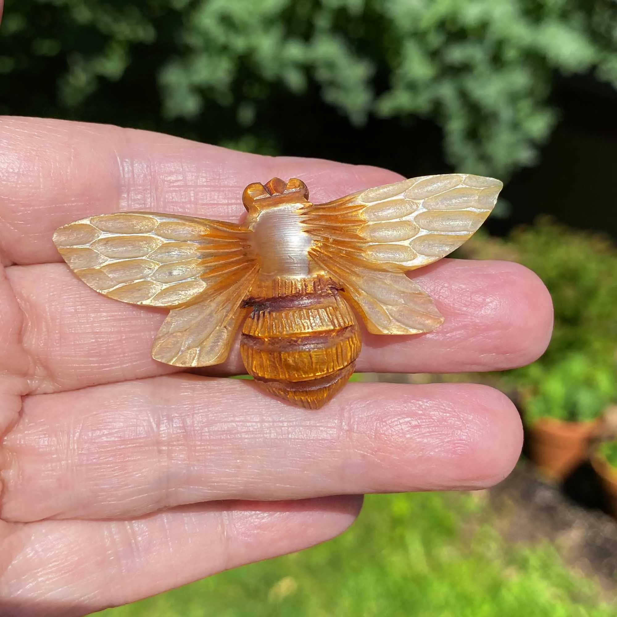 French Art Nouveau Moth Carved Horn Brooch