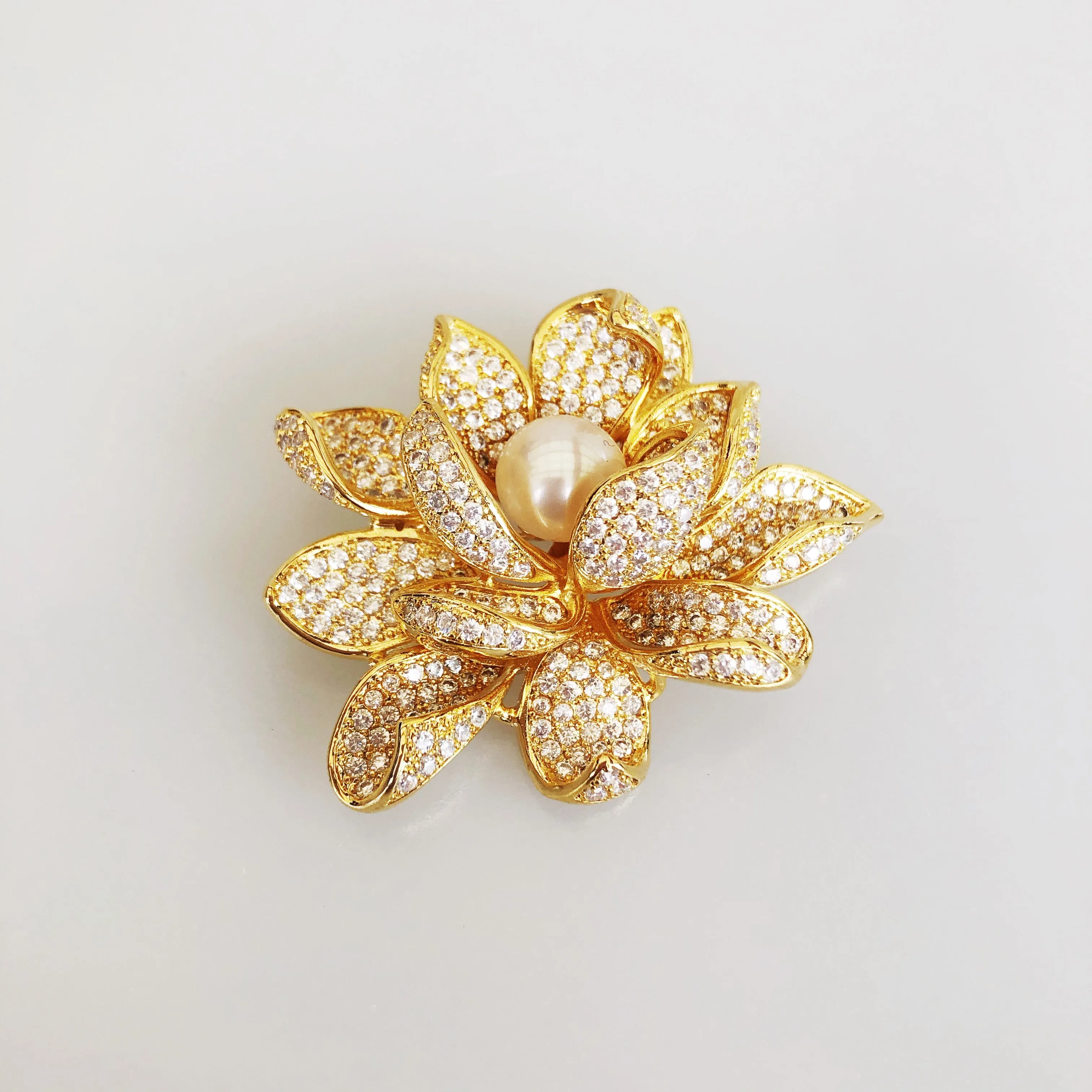 Gold Plated Lotus Zircon Brooch Pendant