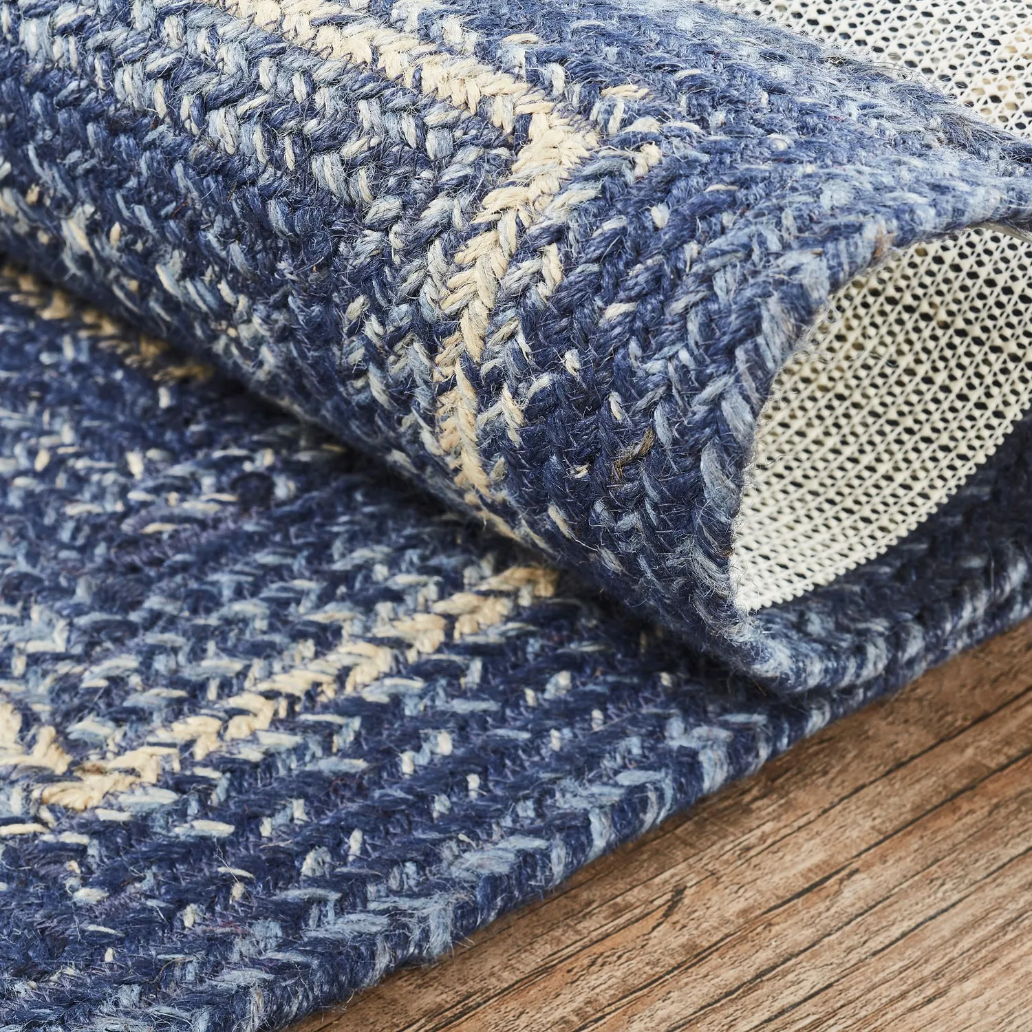 Great Falls Blue Rectangle Braided Rug 36x60" - with Pad