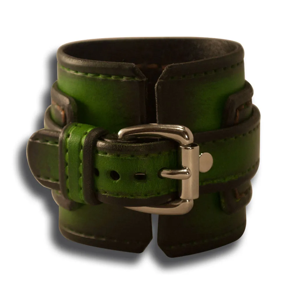 Green Stressed Layered Leather Cuff Watch with 42mm