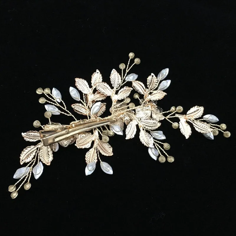 Handmade Golden Austrian Crystals Rhinestone Flower Wedding Bridal Headpiece Hair Accessories