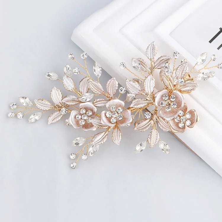 Handmade Golden Austrian Crystals Rhinestone Flower Wedding Bridal Headpiece Hair Accessories