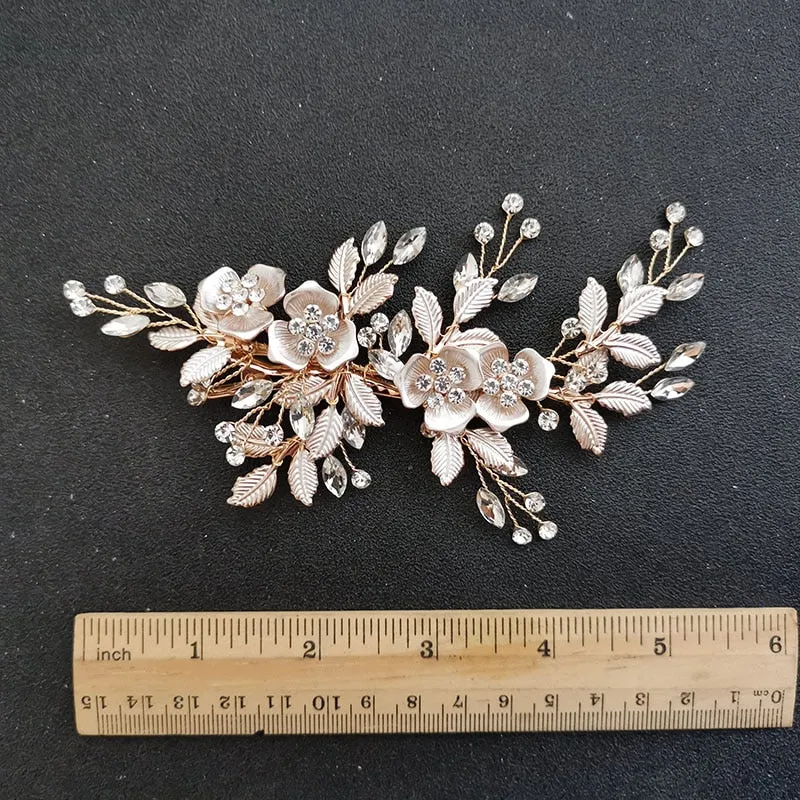 Handmade Golden Austrian Crystals Rhinestone Flower Wedding Bridal Headpiece Hair Accessories