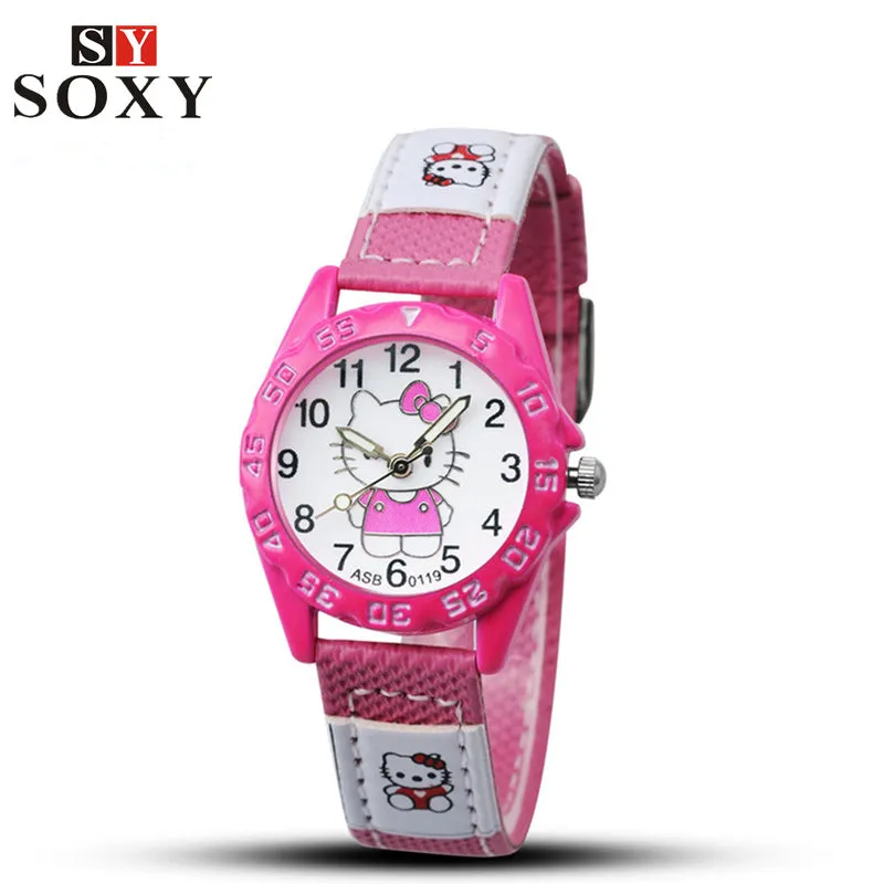 Hello Kitty Kids Watches Children's Watches Cartoon Watches For Girls Leather Baby Watch Children Clock Gift saat relogio montre