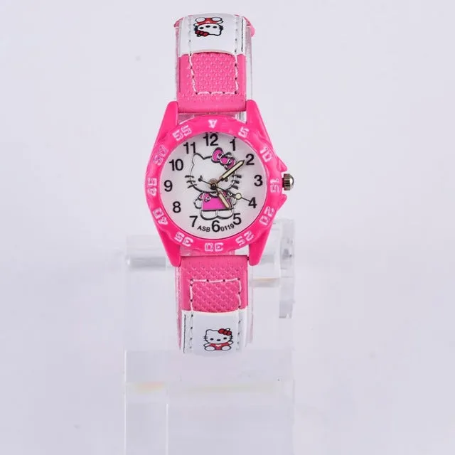 Hello Kitty Kids Watches Children's Watches Cartoon Watches For Girls Leather Baby Watch Children Clock Gift saat relogio montre