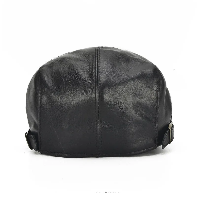 High Quality Sheepskin Genuine Leather Beret Hat Winter Boina Masculina Flat Cap Black Color Berets Caps Men Women