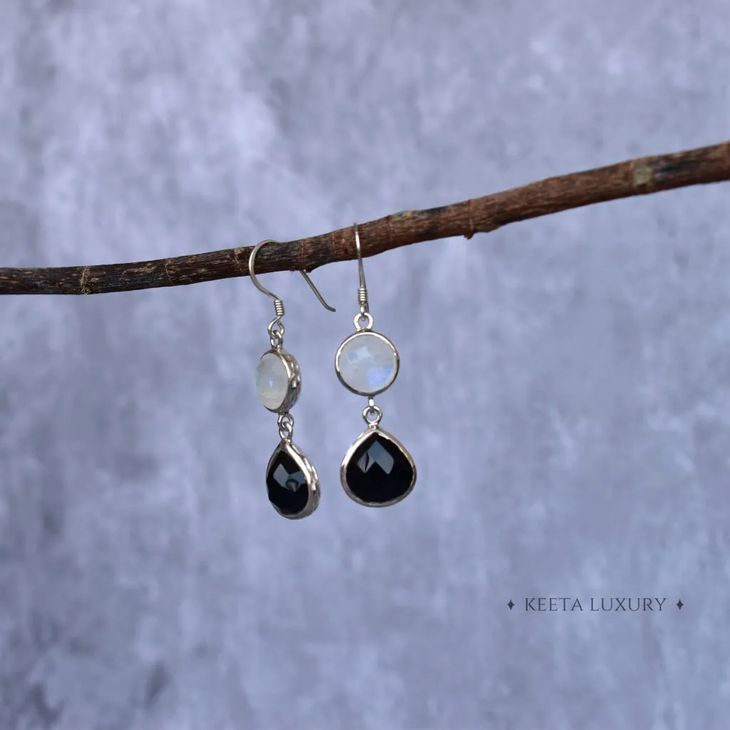 Hybrid - Moonstone & Onyx Earrings