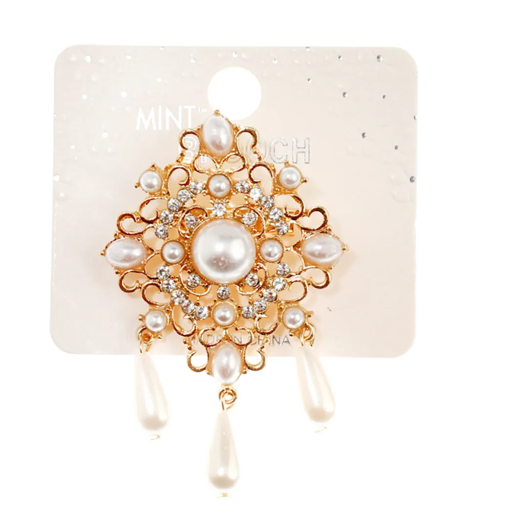 JAH42894-Vintage Pearl Drop Brooch