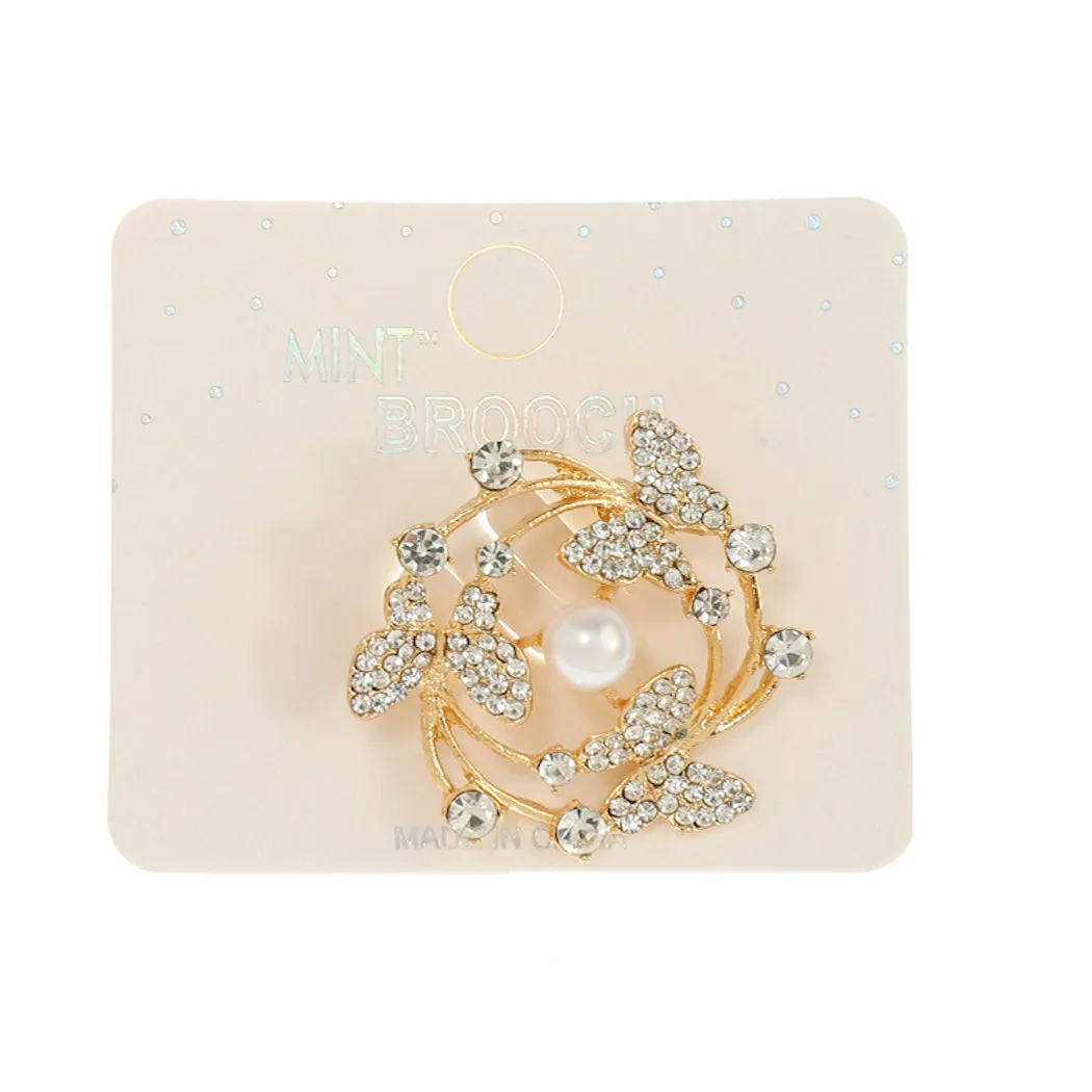 JAH44715-Rhinestone Butterfly Wreath Brooch