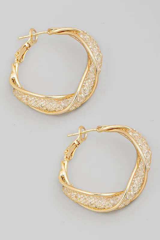 Jaxx Twisted Metallic Mesh Hoop Earrings Gold