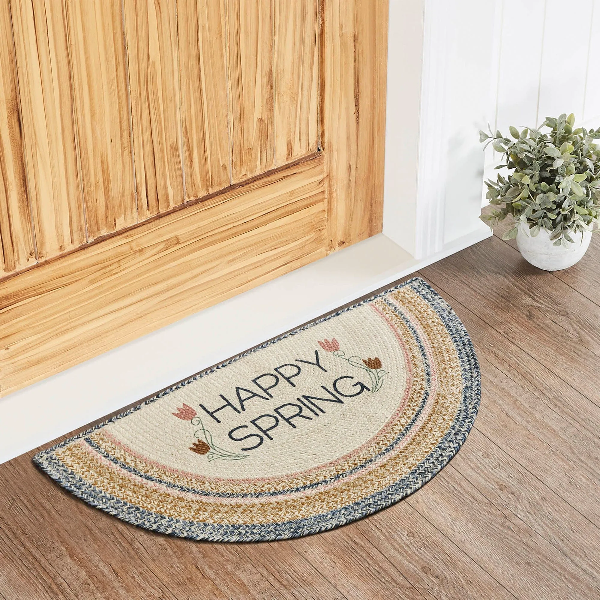 Kaila "Happy Spring" Half Circle Braided Rug 19.5x36" - with Pad