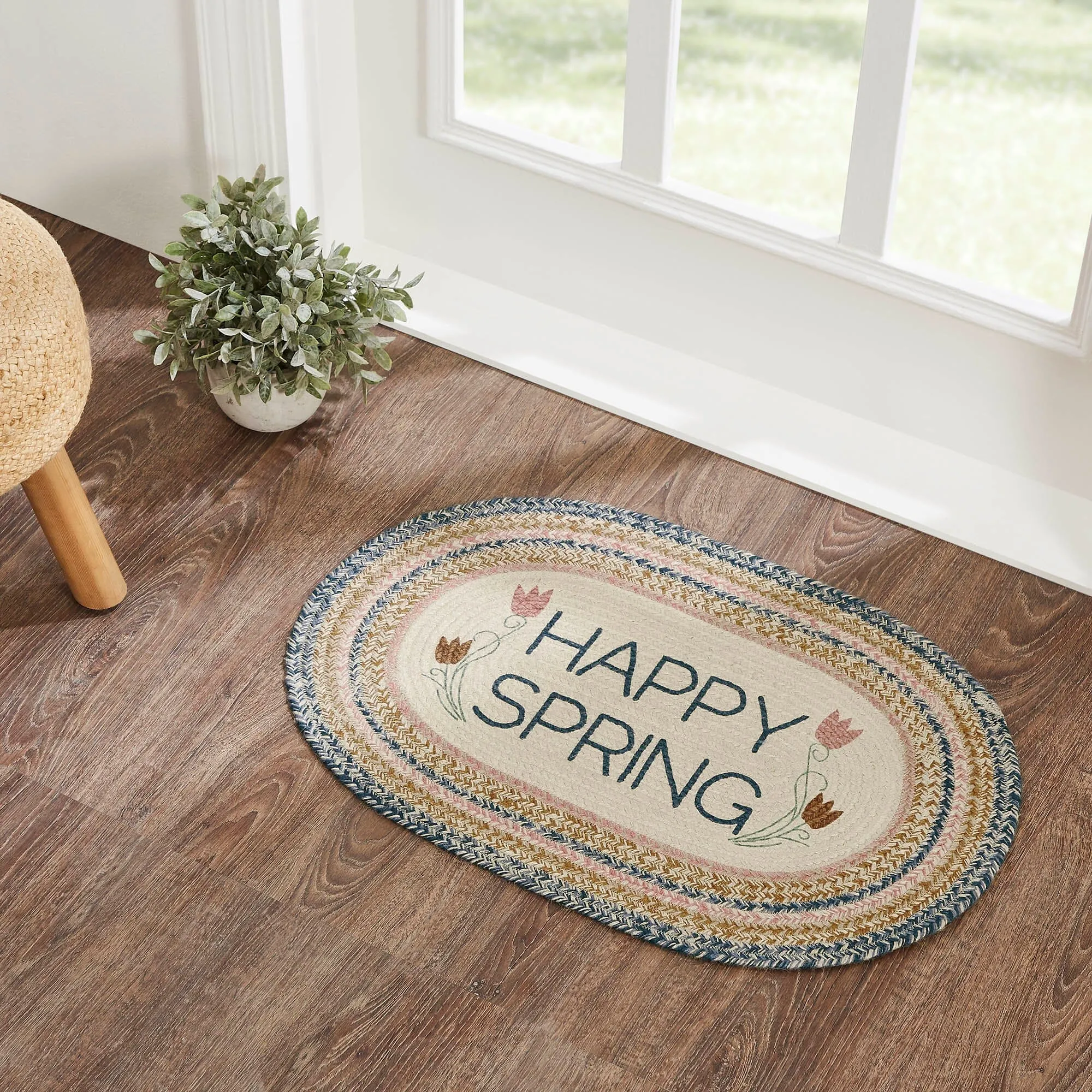 Kaila "Happy Spring" Oval Braided Rug 20x30" - with Pad