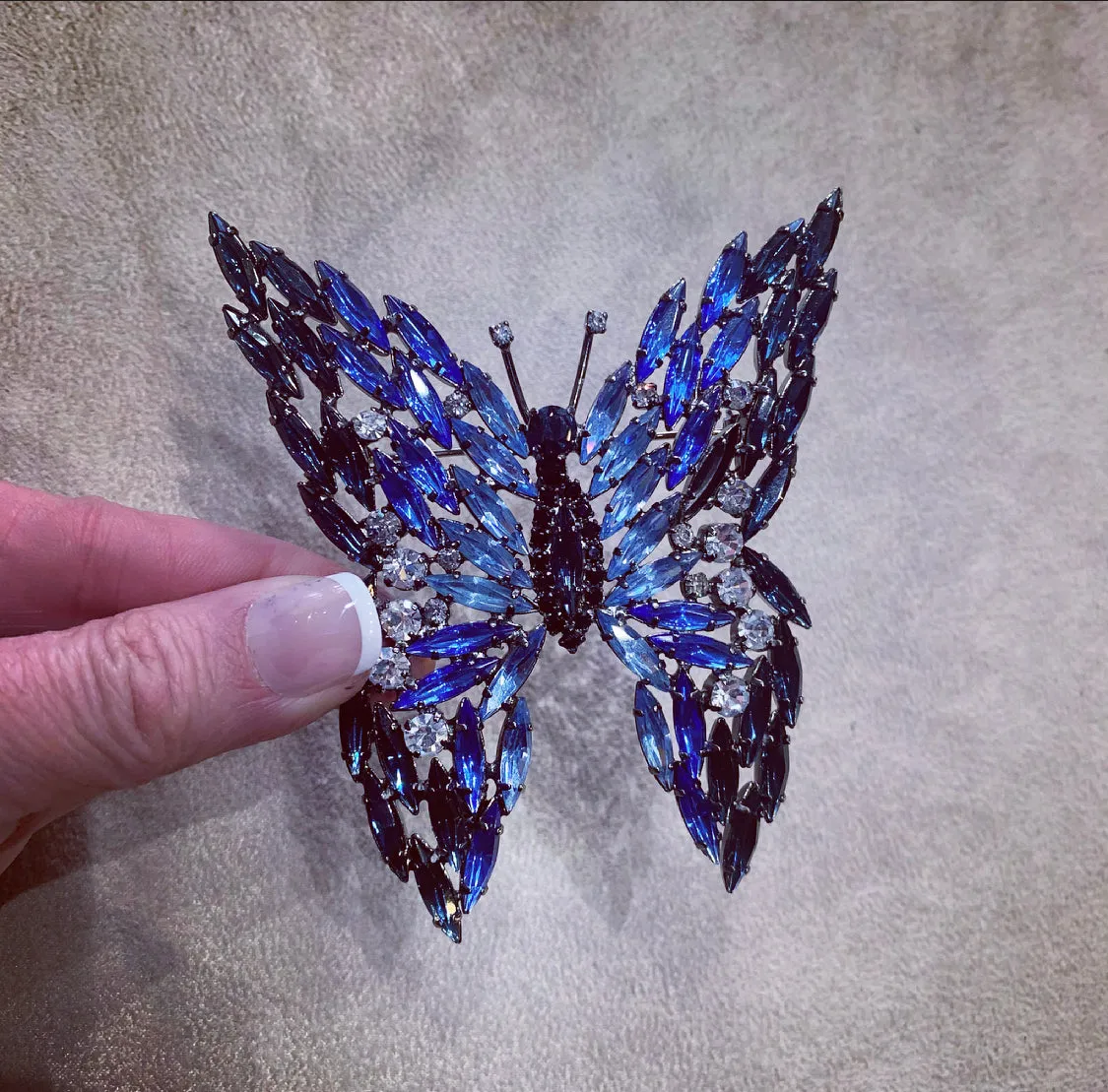 Large Blue Butterfly brooch by Cristobal London in Crystal