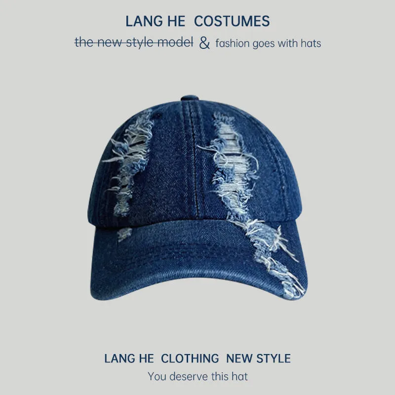 Large hole denim baseball cap women's washed old soft top peaked cap spring and autumn casual versatile travel men's hat