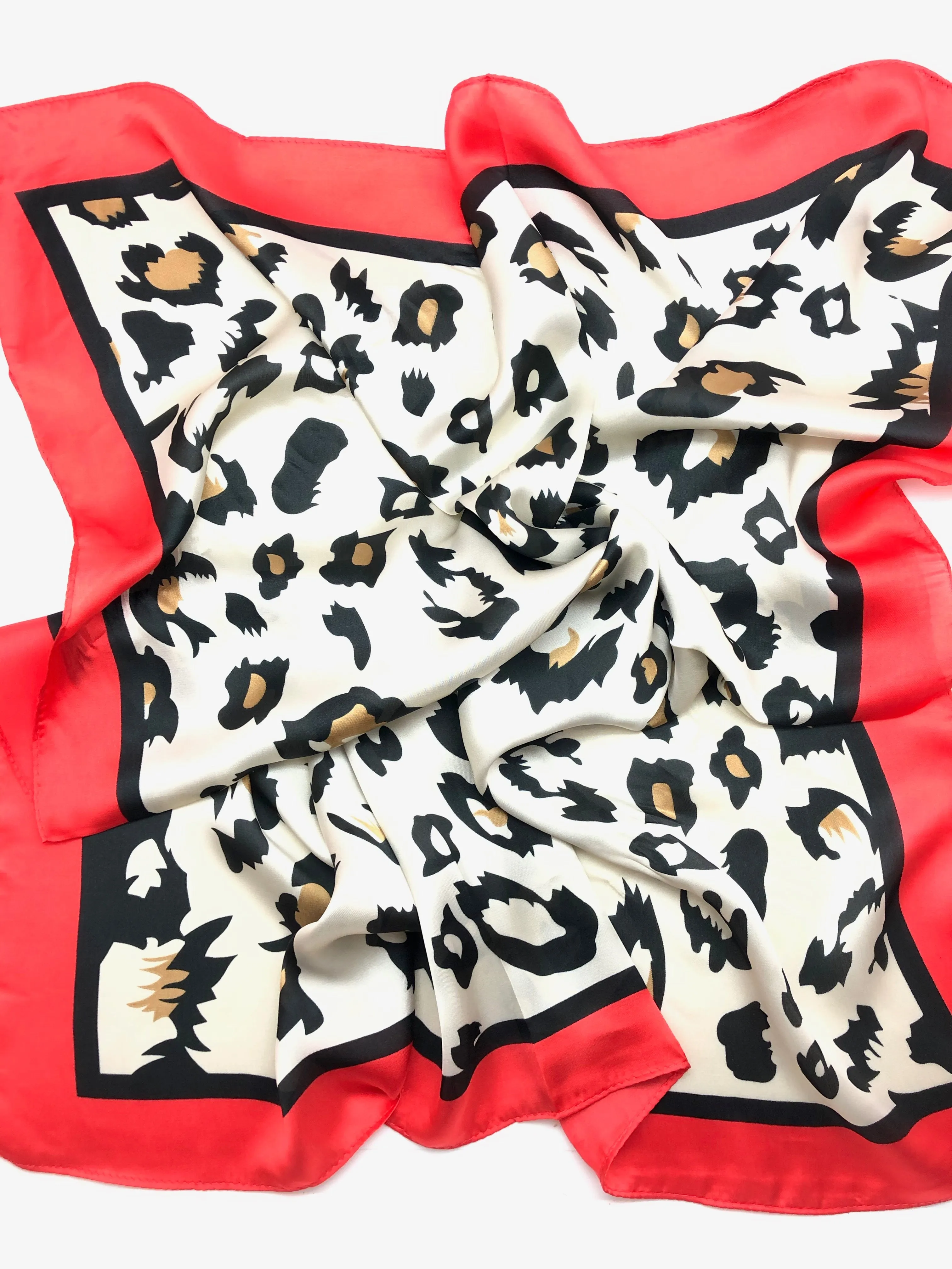 Leopard Silk Scarf - Red