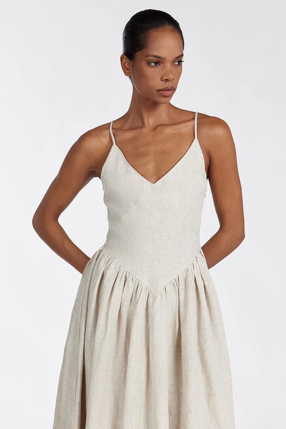 LEXI NATURAL LINEN MIDI DRESS