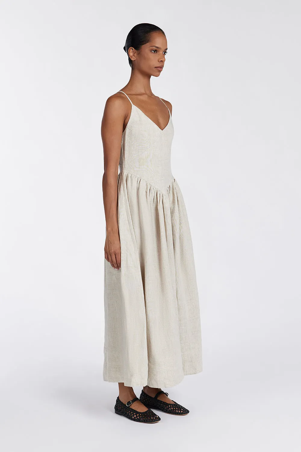 LEXI NATURAL LINEN MIDI DRESS