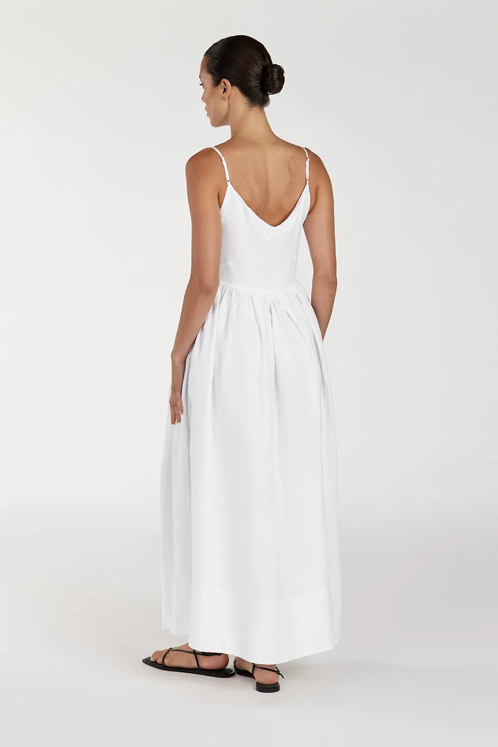 LEXI WHITE LINEN MIDI DRESS