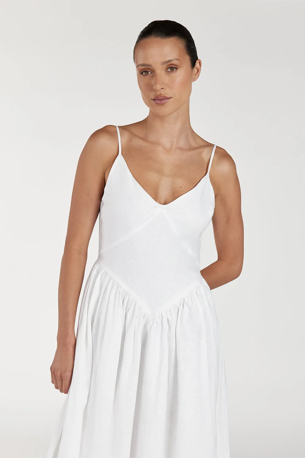 LEXI WHITE LINEN MIDI DRESS