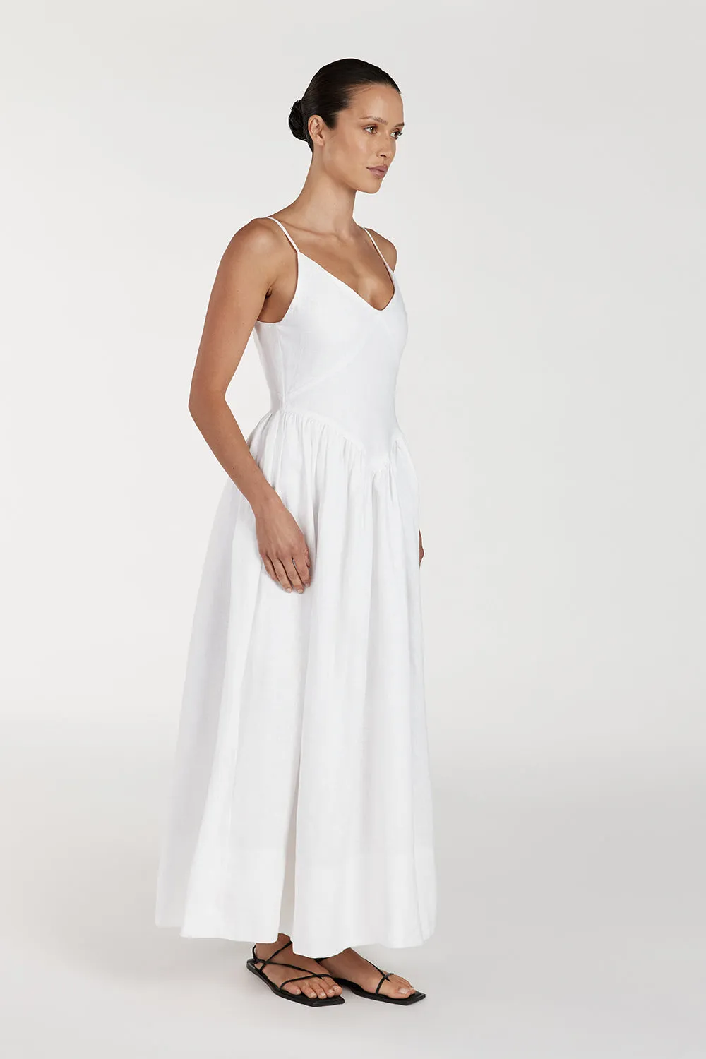 LEXI WHITE LINEN MIDI DRESS