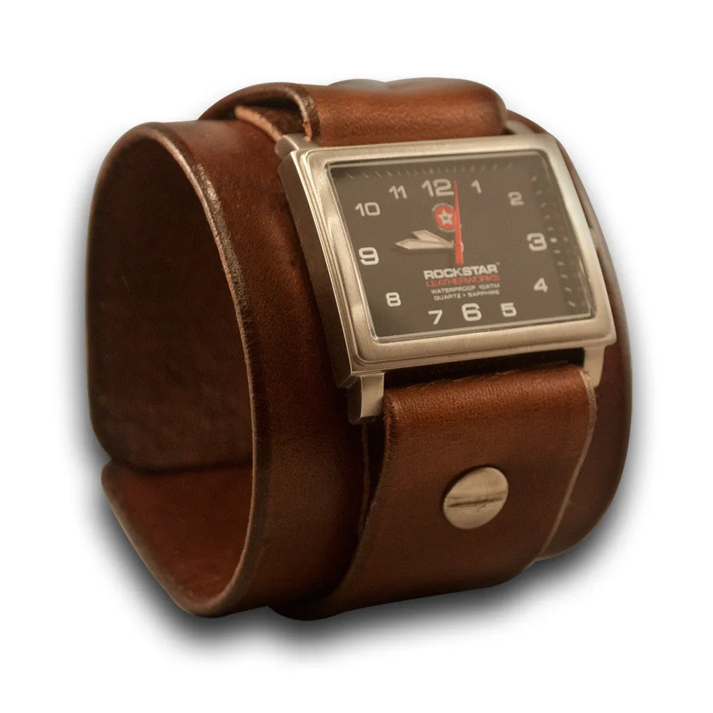 Light Brown Leather Cuff Watch - Stainless 42mm, Sapphire