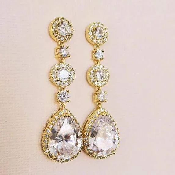 Long Gold CZ Earrings Aaila