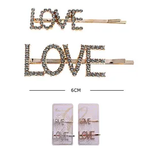 Love Rhinestone 2PC Hair Pin 0166GS (12 units)