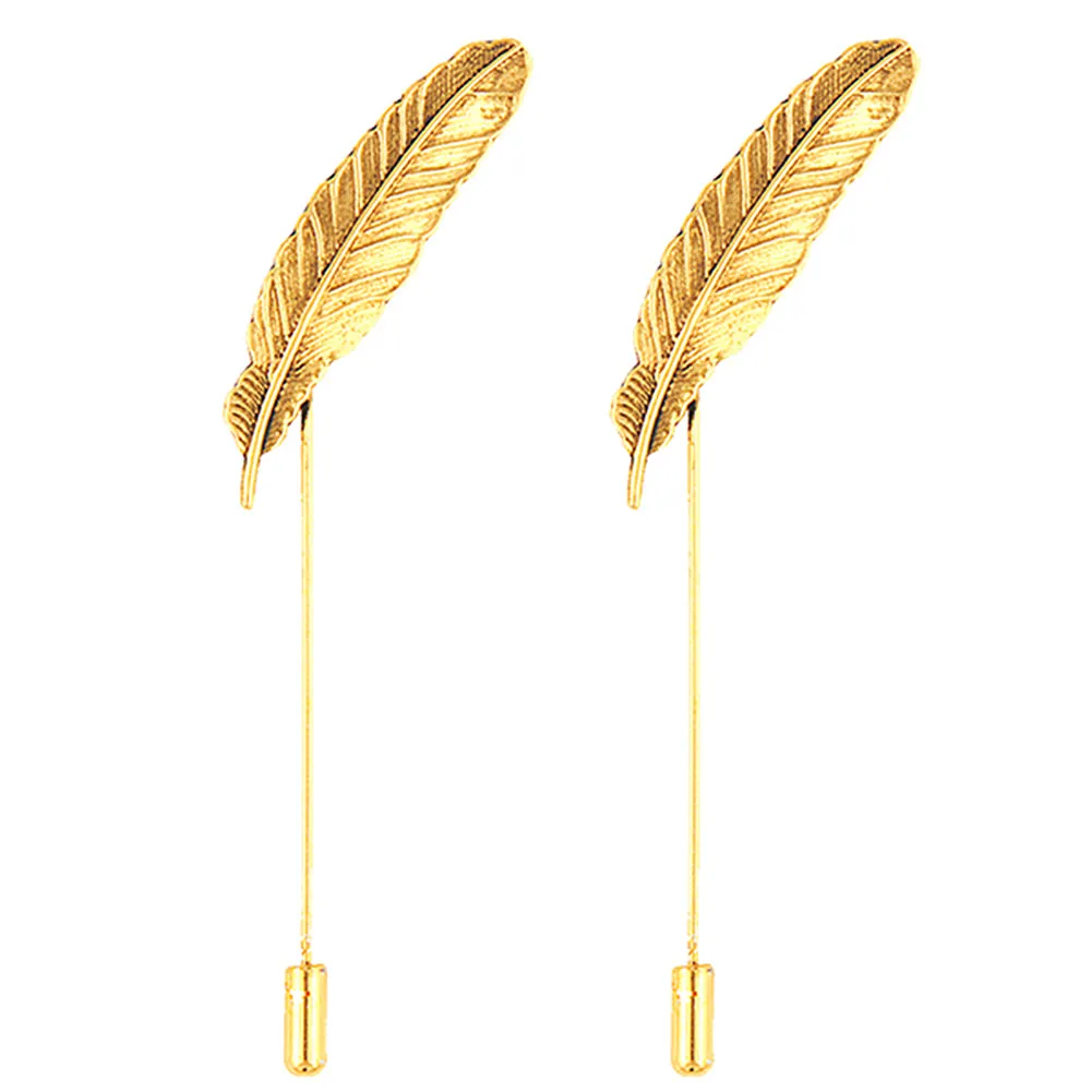 Mahi Combo of 2 Gold Color Leafy Lapel Pins / Wedding Brooches for Men (CO1105626G)