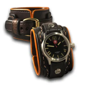 Mahogany & Brown Layered Cuff Watch with Stainless 42mm