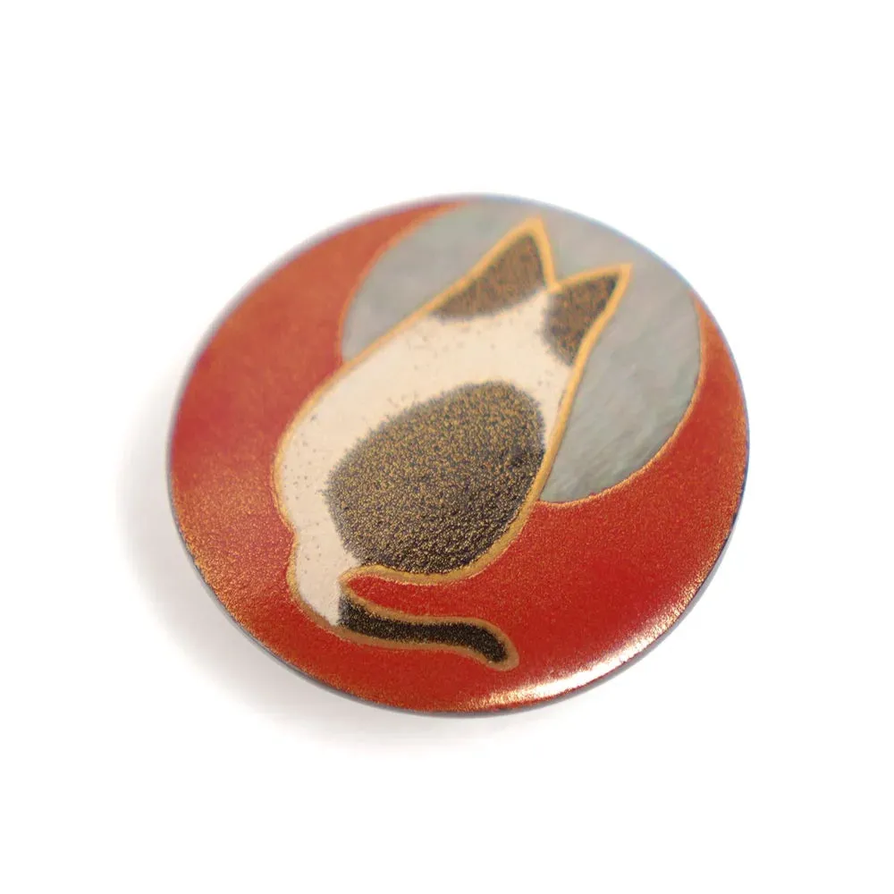 Maki-e Urushi Lacquer Brooch - Black Lip Oyster Pearl Shell / Cat -, Traditional Japanese Urushi Lacquer Jewelry