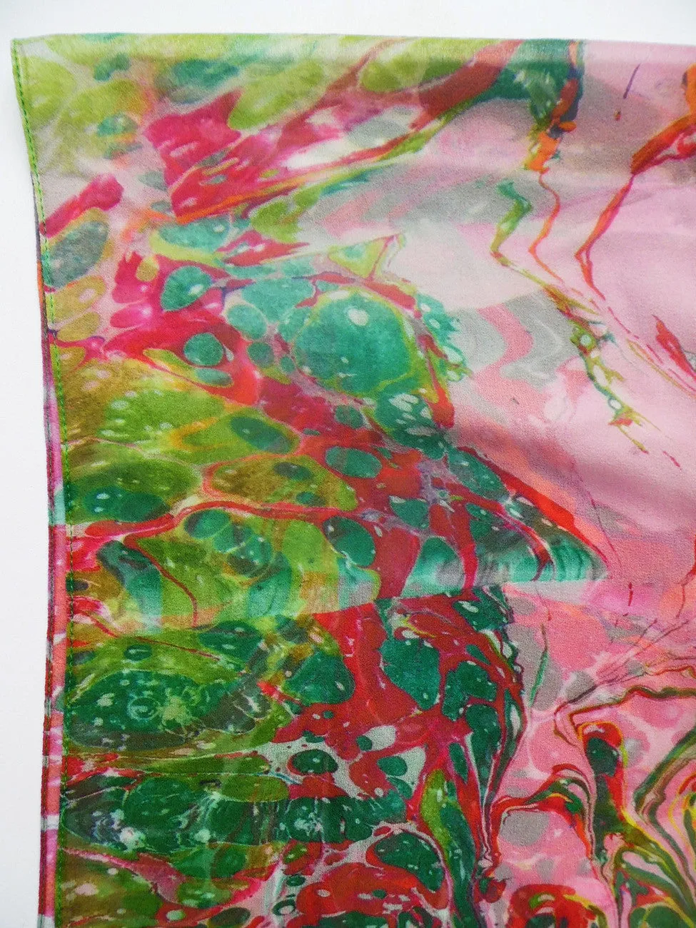 Marbleized Silk Chiffon Long Scarf Whirlpool