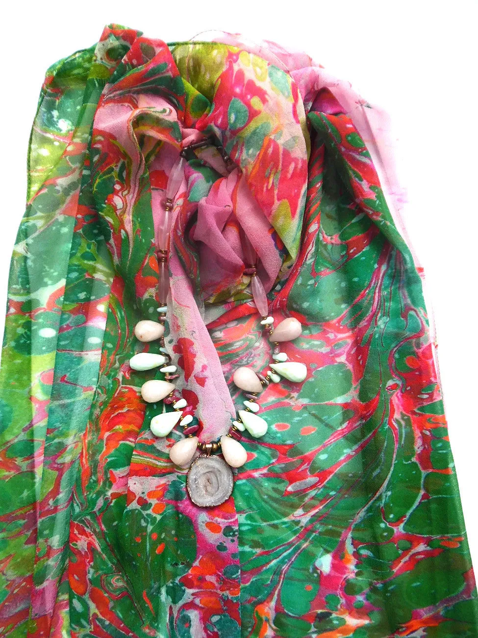 Marbleized Silk Chiffon Long Scarf Whirlpool