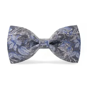 Men's Gray & Blue Flower Leaves Silk Bow Tie