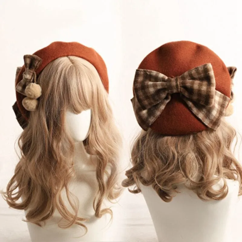 Mori Girl Plaid Bow Beret