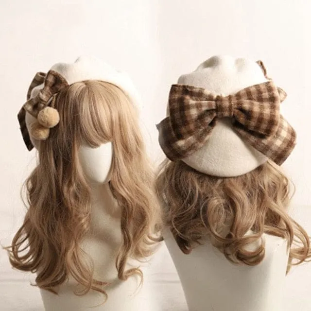 Mori Girl Plaid Bow Beret